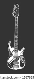 Vector hand drawn illustration of bass guitar. electric guitar