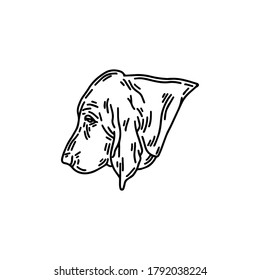 Vector hand drawn illustration of basset dog  isolated. Tattoo artwork with dog's profile. Template for card, poster, banner, print for t-shirt, pin, badge, patch.