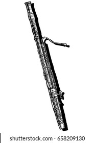 Vector hand drawn illustration of bassoon. Black and white, isolated on white.