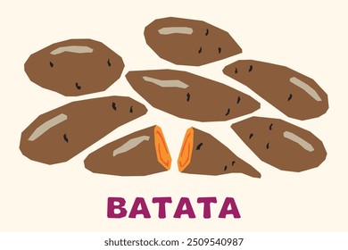 ilustração à mão desenhada vetorial de Batata, imitação de corte de papel sem formas arredondadas, apenas reta