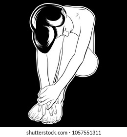 Vector hand drawn illustration of beautiful woman. Tattoo artwork. Template for card, poster, banner, print for t-shirt, pin, badge and patch. 