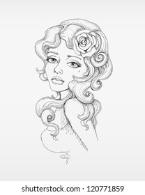 Vector hand drawn illustration of beautiful woman. Perfect for t-shirt print