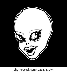 Vector hand drawn illustration of beautiful alien . Creative tattoo artwork. Template for card, poster, banner, print for t-shirt, pin, badge, patch.