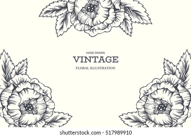  Vector hand drawn illustration with beautiful blooming flower. Vintage floral background for  greeting card or label.