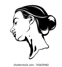 Vector hand drawn illustration of beautiful woman. Hand sketched portrait isolated. Template for card, poster, banner, print for t-shirt, logotype.