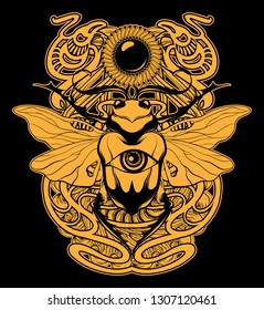 Vector hand drawn illustration of beetle with wings isolated. Creative tattoo artwork. Template for card, poster. banner, print for t-shirt, pin, badge, patch.