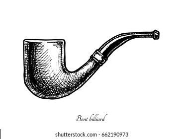 Vector hand drawn illustration of bent billiard shape pipe. Also known as Oom Paul. isolated on white background.