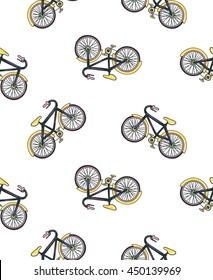 Vector hand drawn illustration with bicycle.  Cycling design isolated on the white background. Seamless bicycles pattern.  Sport print design.