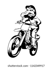 Vector hand drawn illustration of biker with human mouth instead head . Creative tattoo artwork. Template for card, poster. banner, print for t-shirt, pin, badge, patch.