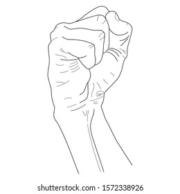 Vector hand drawn illustration of black line fist isolated on white background