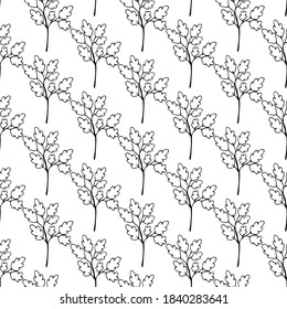 Vector hand drawn illustration. black and white seamless pattern with doodle twigs