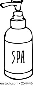 Handgezeichnete Vektorgrafik einer Flasche für die Spa-Behandlung einzeln auf weißem Hintergrund.