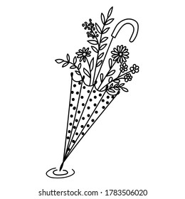 Vektorhandgezeichnete Illustration mit Blumenstrauß im Dodle-Stil. Monochrome Kontur einzeln auf weißem Hintergrund. Farbbuchseite für Kinder, motorische Entwicklung, Postkarte