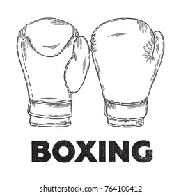 Vector hand drawn illustration. Boxing gloves, sport, fitness. the idea for the poster.