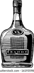 Vector hand drawn illustration of brandy bottle. Isolated on white background