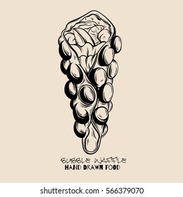Vector hand drawn illustration of bubble Hong Kong waffles. Food sketch. Hand sketched artwork. Template for business card, poster, banner,  placard.