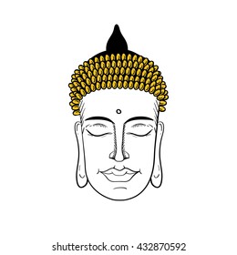 Vector hand drawn illustration of Buddha head on white background