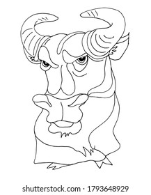 Vector hand drawn illustration of a bull, symbol of 2021 on the Chinese calendar. Black and white line art illustration.