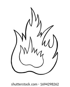 Vector hand drawn illustration of burning fire. Black outlines and white background.