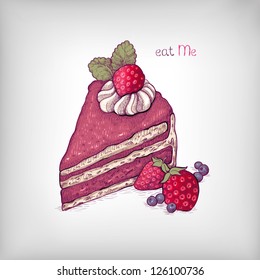 Vector hand drawn illustration of cake with strawberry