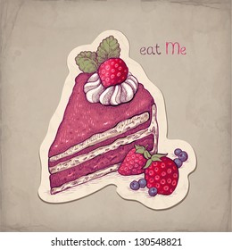 Vector hand drawn illustration of cake with strawberry