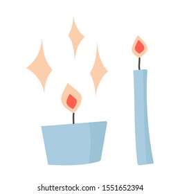 Vector hand drawn illustration of a candle with fire and shine. Design greeting cards, posters, gift wrapping.
