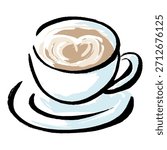 Vector hand drawn illustration of cappuccino with brush strokes.