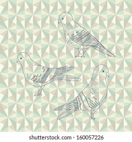 Vector hand drawn illustration of cartoon pigeons 