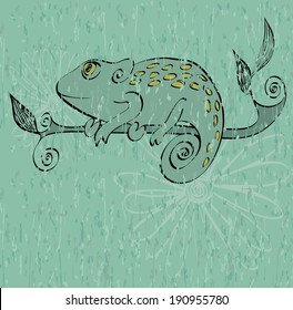 Vector hand drawn illustration with cartoon Chameleon