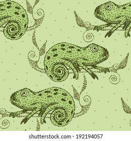Vector hand drawn illustration with cartoon Chameleon