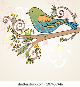 Vector hand drawn illustration with cartoon birds