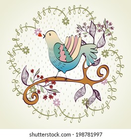 Vector hand drawn illustration with cartoon bird