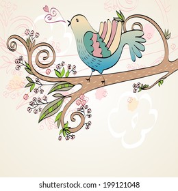 Vector hand drawn illustration with cartoon bird