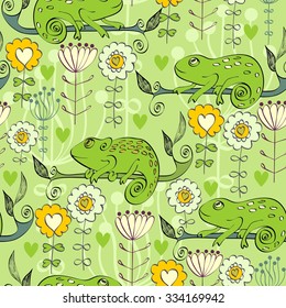 Vector hand drawn illustration with cartoon Chameleon