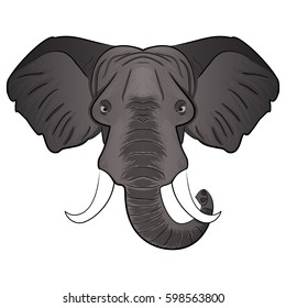 Vector hand drawn illustration cartoon elephant head. Wild Animal. Wild life.