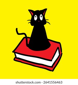 Vector Hand Drawn Illustration of a Cat Sitting On Top of a Book