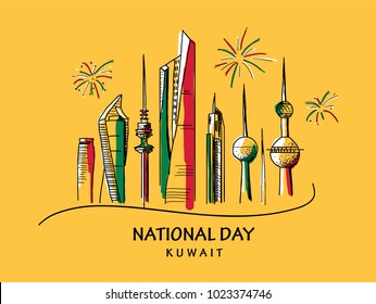 vector hand drawn illustration, celebration of Kuwait's national day on February 25