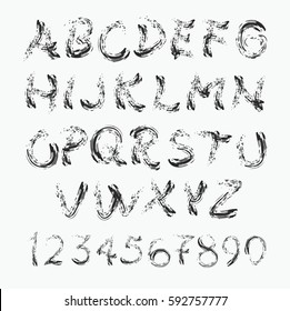 Vector hand drawn illustration of chalk alphabet on blackboard. Eps10. Grunge typography design for text