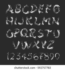 Vector hand drawn illustration of chalk alphabet on blackboard. Eps10. Grunge typography design for text