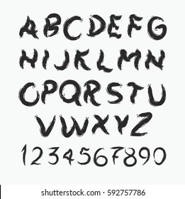 Vector hand drawn illustration of chalk alphabet on blackboard. Eps10. Grunge typography design for text