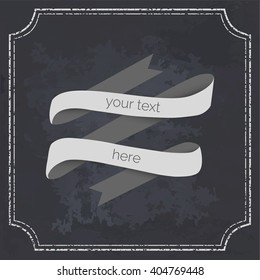 Vector hand drawn illustration of chalkboard with ribbon, ribbon banner