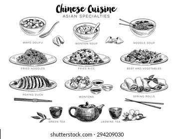 Vector hand drawn illustration and chinese food  Sketch  