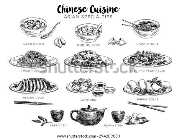 中華料理を使ったベクター手描きのイラスト スケッチ のベクター画像素材 ロイヤリティフリー