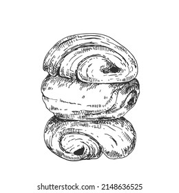 Vector hand drawn illustration of Chocolatine (Pain au Chocolat). French cuisine, traditional dessert pastry image vintage style. Template for menu, restaurants, cafe, print design