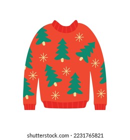 Vector hand drawn illustration of christmas sweater. For the design of cards, posters, gift wrapping.