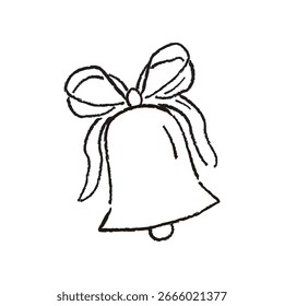 Vector hand drawn illustration of christmas bell with ribbon.