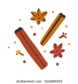 Vector hand drawn illustration of cinnamon stick with spice, seasoning for cooking, baking and mulled wine. Doodle icon in modern trendy flat cartoon style.