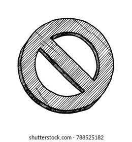 Vector hand drawn illustration of circle backslash symbol in vintage engraved style. isolated on white background.