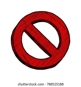 Vector hand drawn illustration of circle backslash symbol in vintage engraved style. isolated on white background.