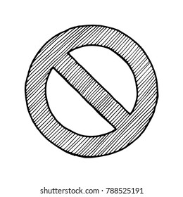 Vector hand drawn illustration of circle backslash symbol in vintage engraved style. isolated on white background.